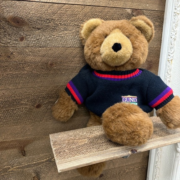 Gund 1988 Large 19 inch Collectors Classic Brown Furry Bear Sweater with Patch - Picture 7 of 9